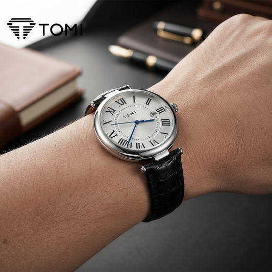 TOMI T-075 Business Date Analog Quartz Watch – Silver Black