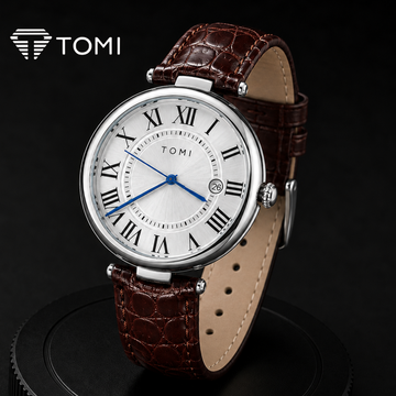 TOMI T-075 Premium Date Display Analog Watch – Silver Brown