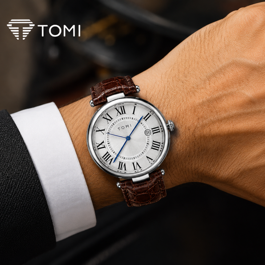 TOMI T-075 Premium Date Display Analog Watch – Silver Brown