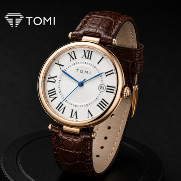 TOMI T-075 Premium Date Analog Quartz Watch – Golden Brown