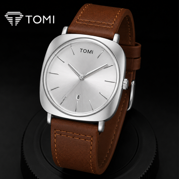 TOMI T-084 Premium Business Class Collection — Silver Brown Quartz Date Watch