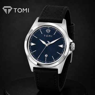 TOMI T-041 Iconic Strap Watch With Date – Silver Blue