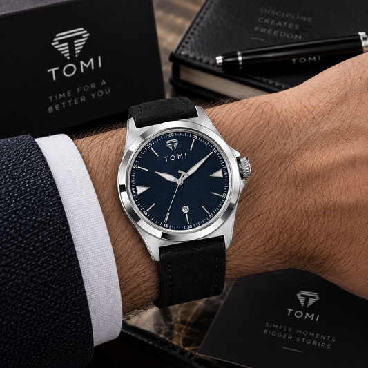 TOMI T-041 Iconic Strap Watch With Date – Silver Blue