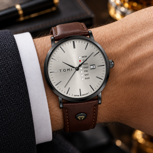 TOMI T-019 Classic Day Date Analog Watch for Men - Black Brown